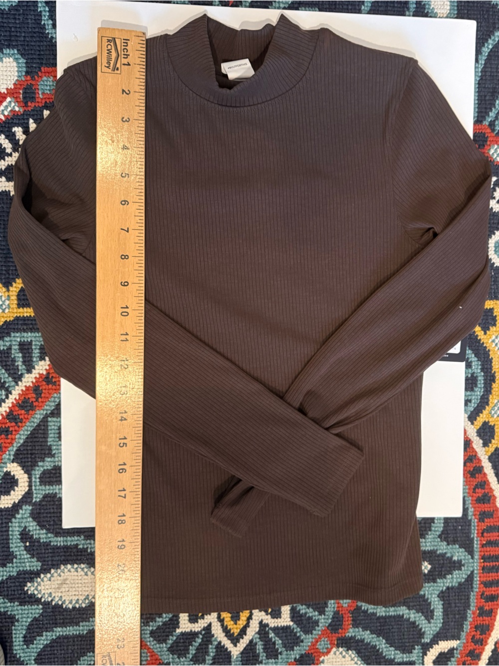 BYLT Basics Chocolate Brown Ribbed Long Sleeve Mock Neck Top